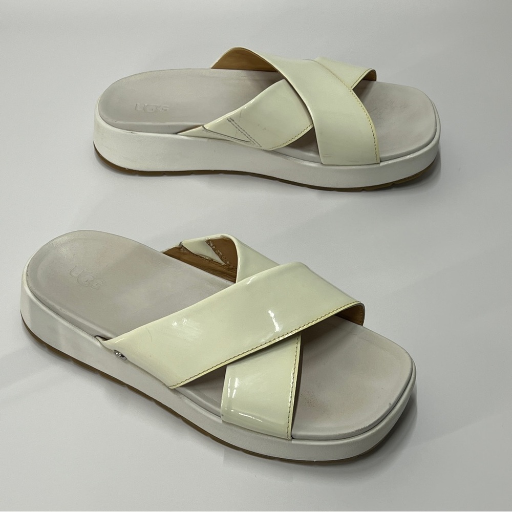 UGG Women’s Size 7 Open Toe Jane Patent Leather Slides Sandals 1101071